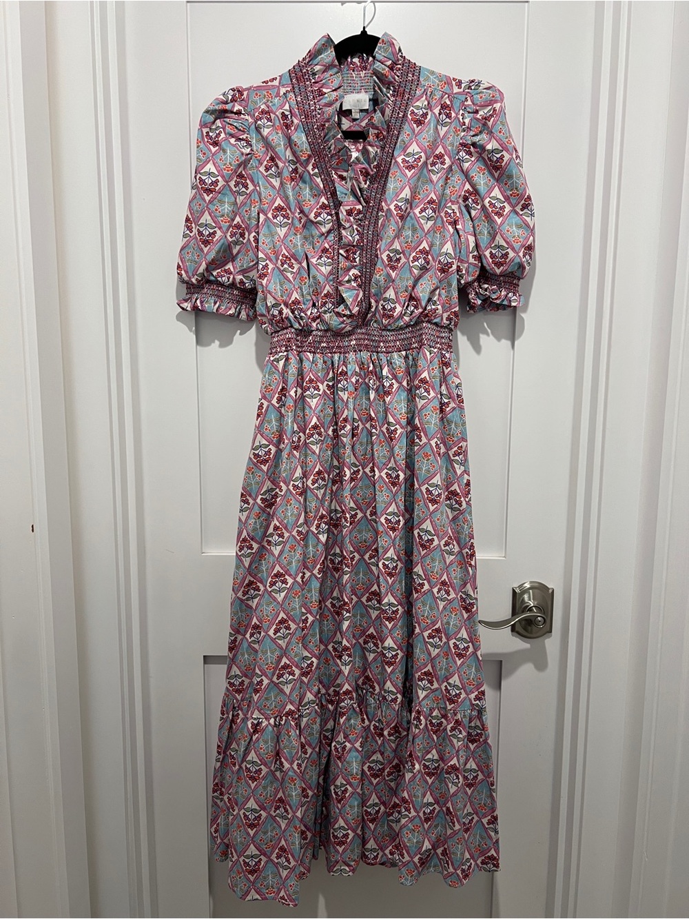 Karlie Pink and Blue Diamond-Print  Dress large